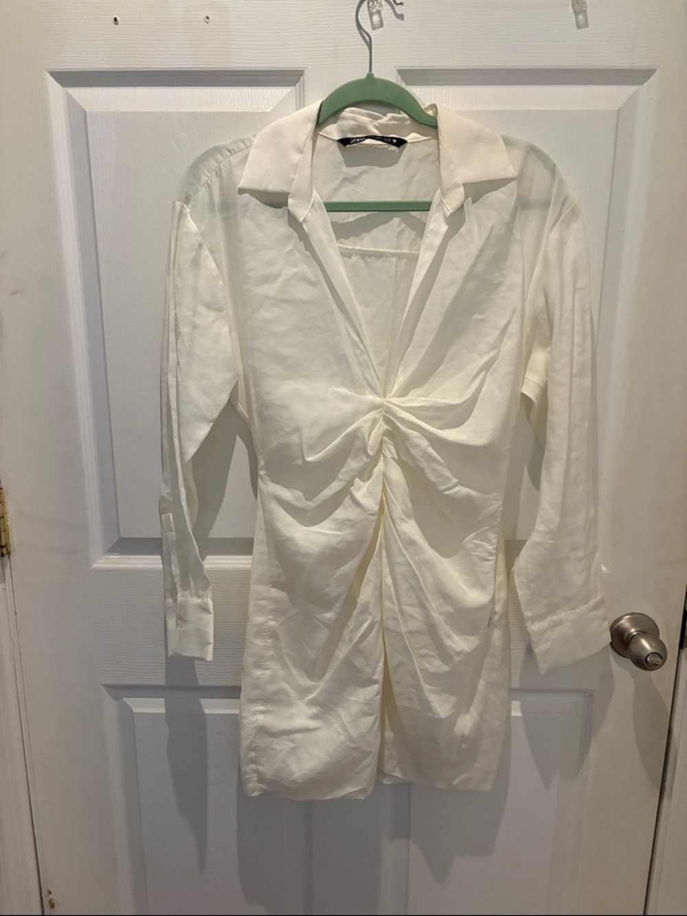 Zara Ivory Long Sleeve Twist-Front Dress